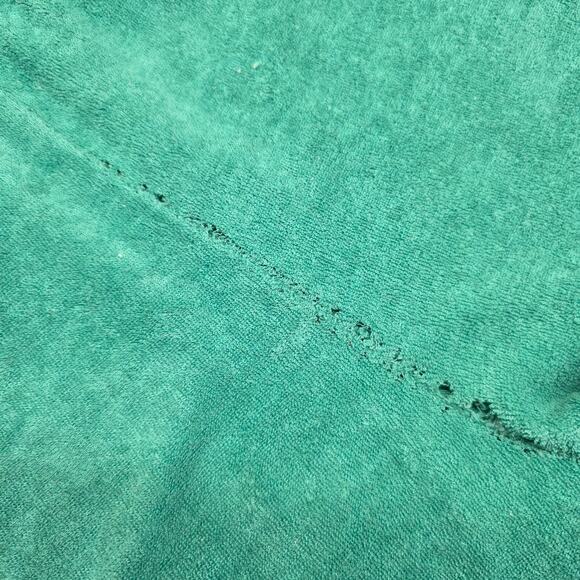 VTG Terry Cloth Romper Shorts 70s Women Medium Green Stripe Distress READ - Picture 10 of 14